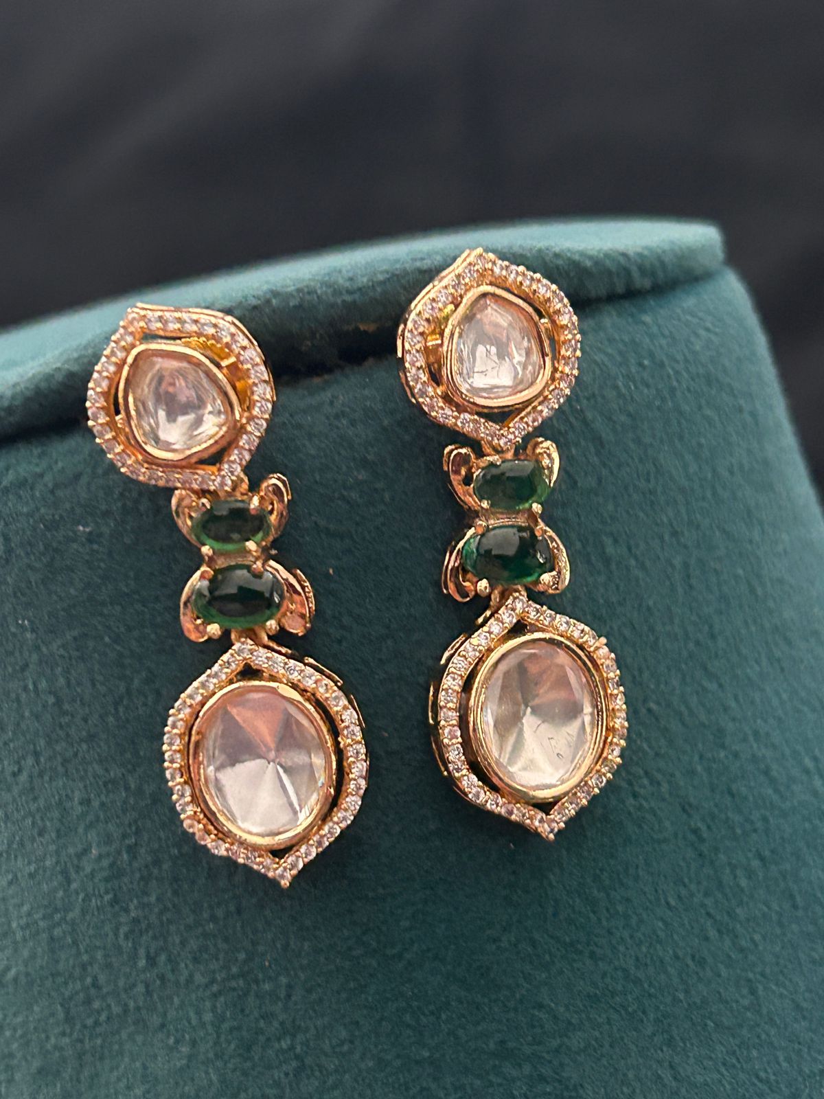 Emerald Green Kundan Choker Necklace Set with Earrings – Gold Finish